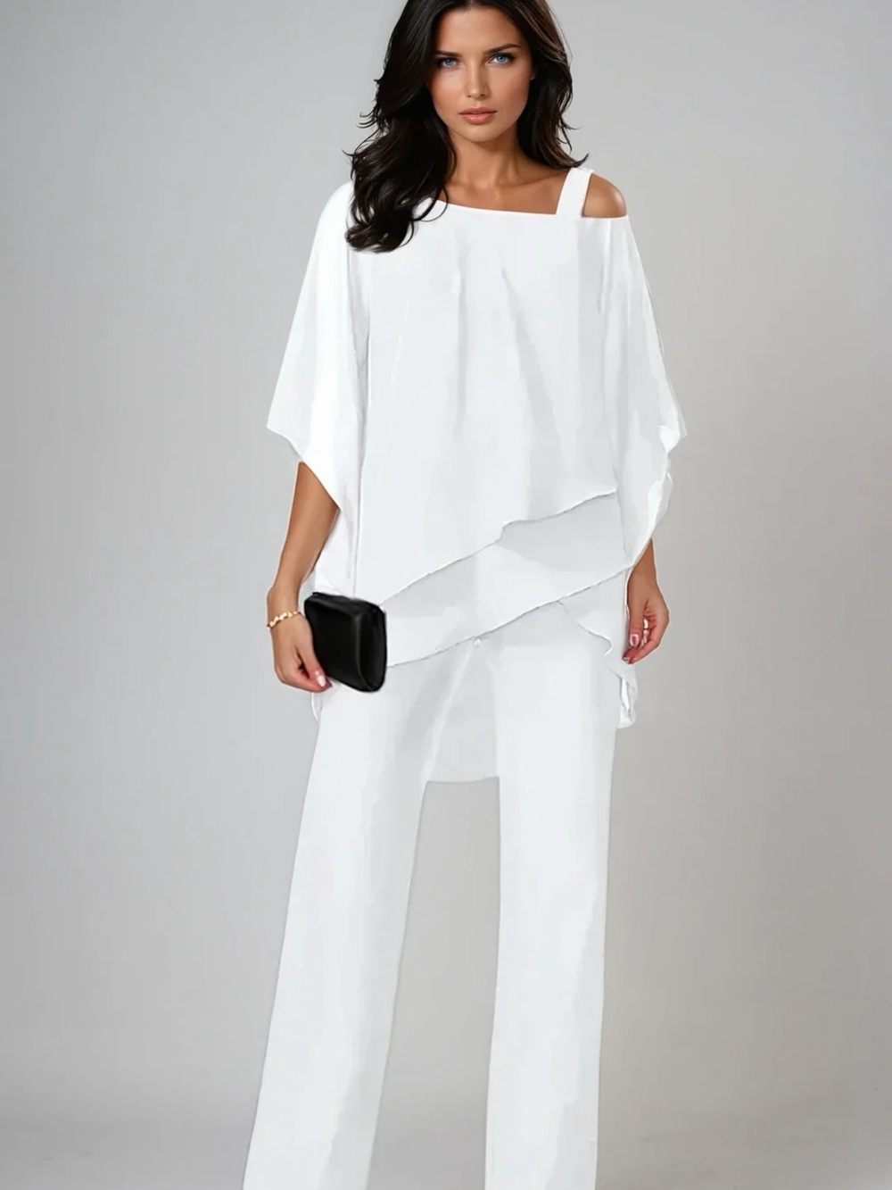 Women’s Two Piece White Layered Palazzo pant and top set